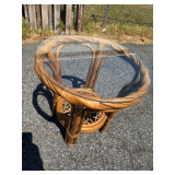 Rattan Side Table with Circular Glass Top