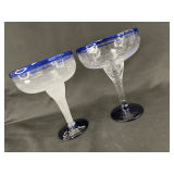 Pair of Cointreau Branded Blue Rimmed Margarita Glasses