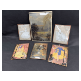 Collection of Six Reverse Painted Glass Pictures
