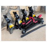 Hyper Tough 2-Ton Trolley Jack and Four Torin 3-Ton Jack Stands
