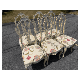 Set of Six Ornate Painted Dining Chairs with Floral Slipcovers