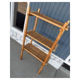 Three-Tier Woven Wicker and Wood Shelving Unit
