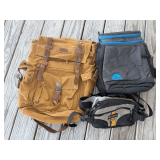 Assorted Collection of Three Utility Bags: Canvas Backpack, Igloo Cooler, and Columbia Waist Pack