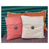 Set of Four Decorative Accent Pillows with Button Detail and Fringe