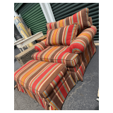 Striped Upholstered Armchair with Matching Ottoman (B)