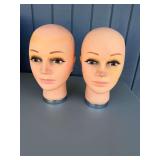 Pair of Bald Mannequin Display Heads with Painted Makeup