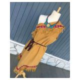 Fringed Suede-Style Costume Dress with Decorative Belt and Necklace