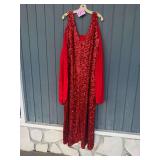 Red Sequin Evening Gown with Chiffon Scarf
