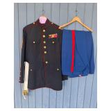 US Marine Corps Dress Blue Uniform Coat and Trousers with Belt and Ribbons