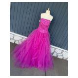 Betsy & Adam Magenta Beaded Strapless Ballgown Dress
