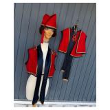 Red and Blue Felt Costume Ensemble with Gold Trim and Tassels