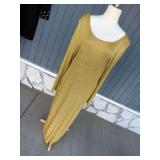 Gold Metallic Shimmer Long Sleeve Maxi Dress
