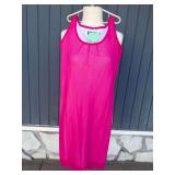 Hot Pink Polyester Sleeveless Dress with Pleated Accents