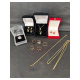 Assorted 10K Gold Jewelry Collection with Gemstone Rings and Chains