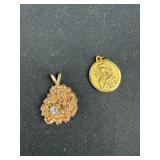 Gold Nugget Pendant and Religious Medal 14K and 18K Lot