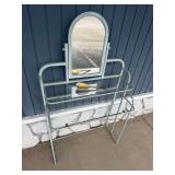 Wrought Iron Vanity Console with Pivoting Mirror and Glass Shelves