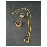 Assorted 14K Gold Jewelry Lot Featuring Rings and Chain