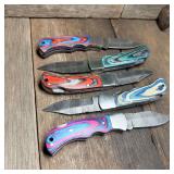 5 Folding Damascus-Style Pocket Knives