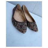 Frye Regina Studded Brown Leather Pointed Toe Flats Size 8M