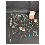 Large Assortment of Southwestern Style and Stone Inset Jewelry Pieces