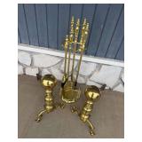 Polished Brass Fireplace Companion Set With Andirons