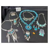 Costume Jewelry Grouping with Simulated Turquoise and Metal Elements