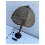 Woven Rattan Shade Table Lamp with Faux Bamboo Stem