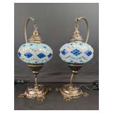 Pair Of Turkish Mosaic Glass Table Lamps