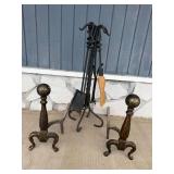Wrought Iron Fireplace Tool Set With Andirons