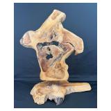 Natural Wood Root Sculpture with Organic Edge and Metal Support Rods