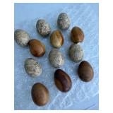 Collection Of Hand Turned Wood And Fossiliferous Stone Decorative Eggs