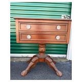 2 drawer side table on pedestal clawfoot design