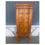 Wooden Standing Jewelry Armoire with Mirror and Multiple Drawers