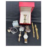 Assorted Timepiece Collection Featuring Wristwatches and Pocket Watches