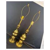 Pair of Brass Table Lamps with Turned Column Design