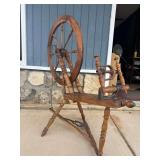 Turned Wood Spinning Wheel With Cast Iron Accents