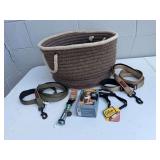 Dog Leashes, Collars, Harnesses, And Storage Basket