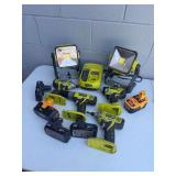 Ryobi 18V One Plus Power Tool Lot With Drills Impact Drivers And Work Lights