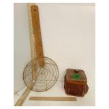Large Wire Mesh Strainer & Woven Lidded Storage