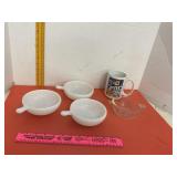 Pyrex & Milk Glass Bowls &Mug