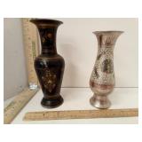 Etched Brass Vase with Enamel & Gold Colored
