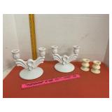 Milk Glass Double Candle Holder & 2 Single