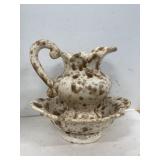 Brown Sponge Ceramic Pitcher & Bowl