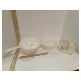 White Plastic Strainer,  Lidded Bowl & Kitchen