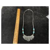 Hematite Bar Fan & Turquoise Color Beads Necklace