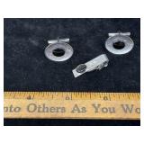 Etched Sterling Silver Black Stone Cufflinks Tie