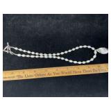 Silver Tone Pearl & Shell Toggle Necklace