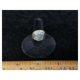 Vtg Silver Coral Turquoise Chip Inlay Thunder