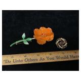 Austria Crystal Flower Center Brooch & Coro Brooch