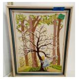 Embroidered Girl in Forrest Framed
